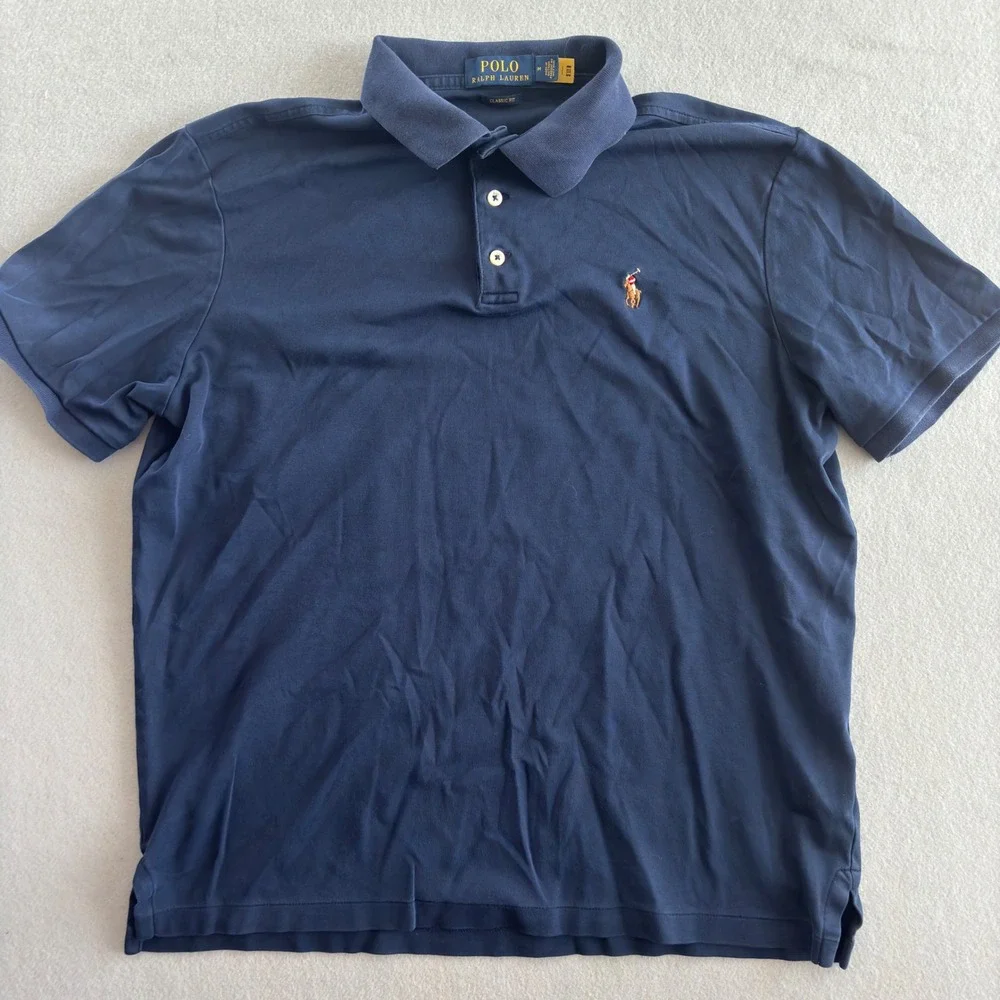 Polo Ralph Lauren Mens Classic Fit Navy Blue Cotton Short Sleeve Polo Shirt M